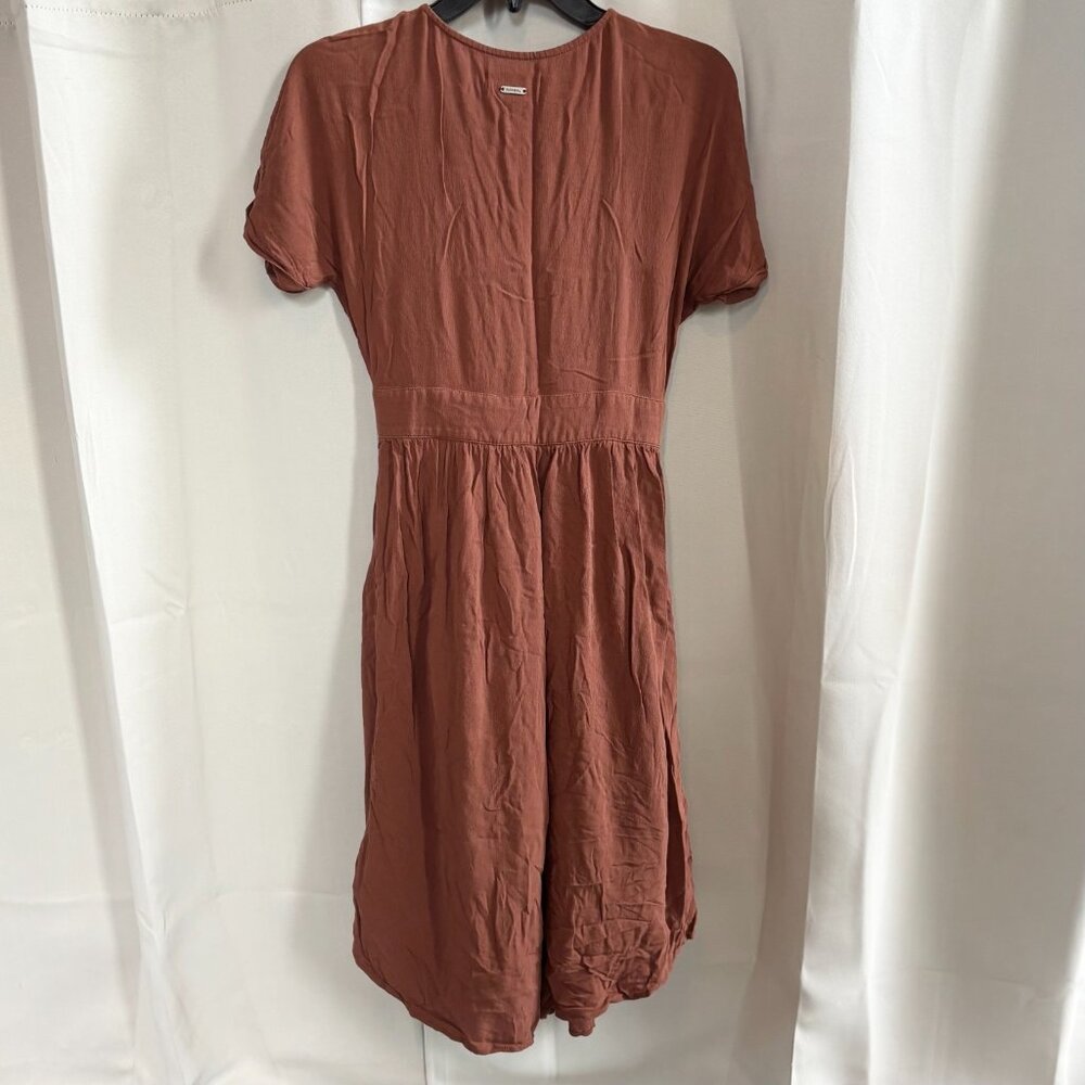 The Normal Brand Dress Size XS Clay Brown‎ Deep V Button Midi Minimalist 18687 - Picture 2 of 10